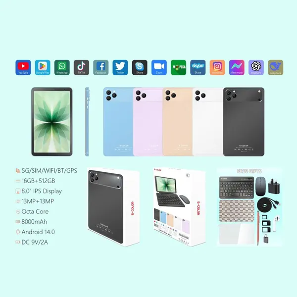 تابلت Tab18 Pro Max بشاشة 8 إنش مع كيبورد وماوس