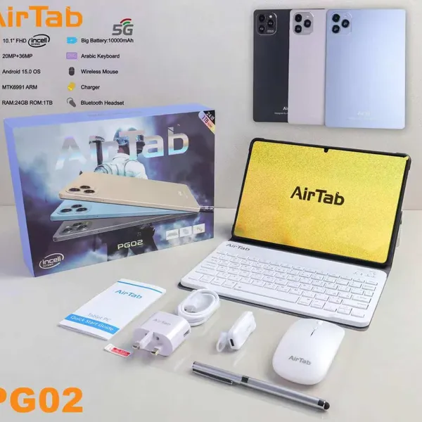 تابلت AirTab PG02 بشاشة 10.1 بوصة مع كيبورد وماوس وملحقات